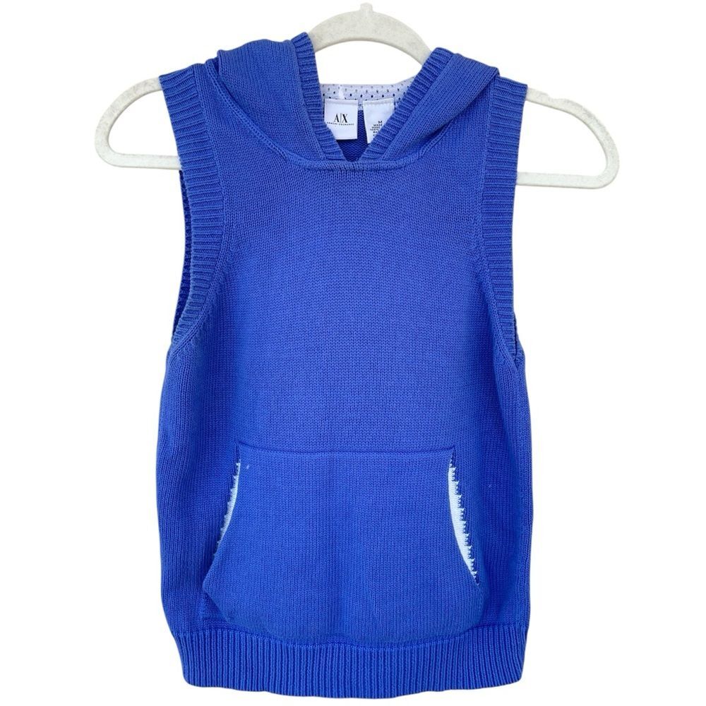 Armani Exchange Men's 100% Cotton Hoodie Sleeveless Blue Sweater - Size Medium